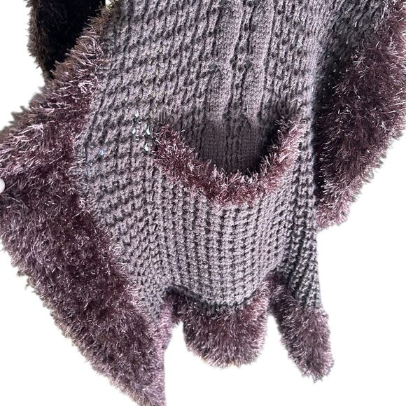 Scarf Shawl Wrap w/ Faux Fur Edging and Pockets Brown Knit CTF Choose the Future - Picture 6 of 9